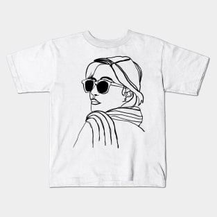 One-Line Ink Drawing Woman with Sunglasses Kids T-Shirt